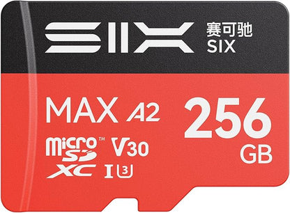 SIX M200 256GB Micro SD Card Read Up to 190MB/s for 4K UHD Continuous Recording - A2, U3, V30 microSDXC Memory Card 256GB with Adapter for Action Cameras, Drones, Gaming Consoles, Dash Cams, Phones
