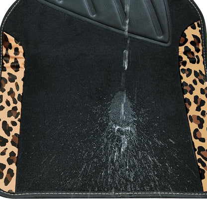 CAR PASS Waterproof Universal Fit Car Floor Mats, Leopard Print Car Mats Fit for SUV,Vans,sedans, Trucks,Set of 4pcs Car Carpet with Driver Heel Pad and Nibs Backing,for Cute Women Girl Brown Leopard
