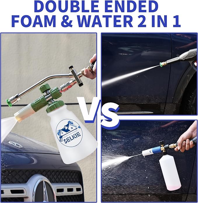 Selkie Foam Cannon with Double Tip Attachment,Adjustable Pressure Washer Foam Blaster with with Dual-Connector Accessory,5 Power Washer Sprayer Nozzles, 1/4" Quick Connect, 3600 PSI