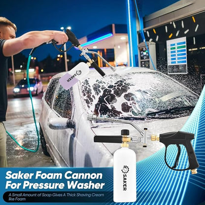 Saker Foam Cannon Dual Connector Accessory for Pressure Washer Kit,with Foam Cannon Dual Connector,Pressure Washer Gun for Car Washing and Cleaning,5 Power Washer Sprayer Nozzles