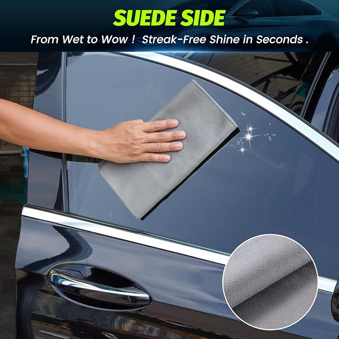 Car Drying Towel, Premium Double Sided, Suede Towel for Car, Microfiber Towels for Cars, Thick Scratch-Free Cloth for Car Body Polish, Car Detailing Supplies, Gray 12x24 Inches 1 Package