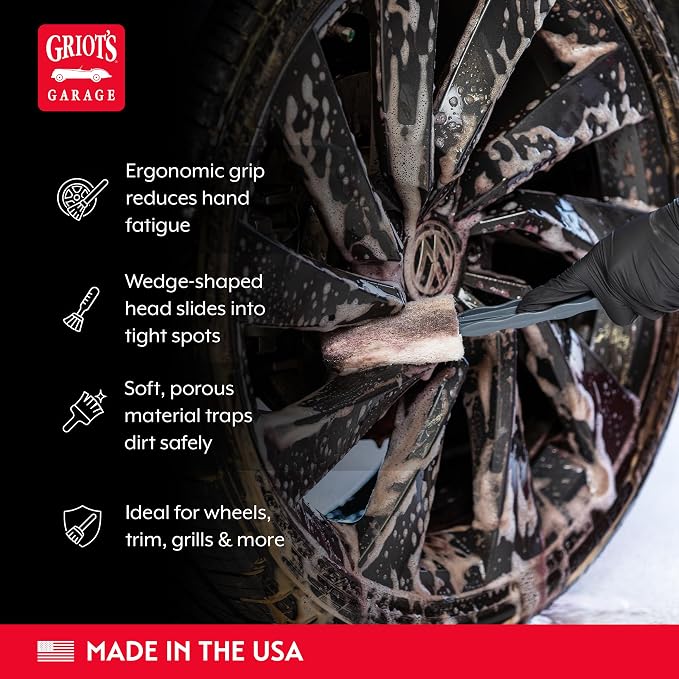 Griot's Garage Long-Reach Wheel Scrubber Brushes for Car Detailing Wheels, Tires, and Grillework, Exterior Auto Detail Products and Supplies, Set of 3, 12 1/4" Long, 15736