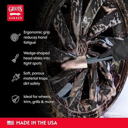 Griot's Garage Long-Reach Wheel Scrubber Brushes for Car Detailing Wheels, Tires, and Grillework, Exterior Auto Detail Products and Supplies, Set of 3, 12 1/4" Long, 15736