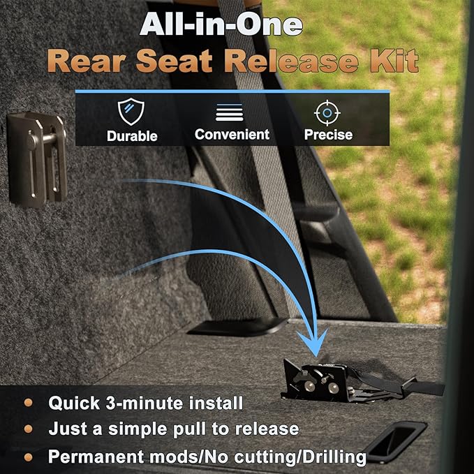 Rear Seat Release Kit, Compatible with 2009–2025 Ford F-150 F-250 F-350 F-450 & Raptor SuperCab SuperCrew, Pre-Assembled Rear Seat Release Lever, Maximize Vehicle Storage Space