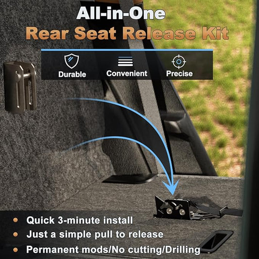 Rear Seat Release Kit, Compatible with 2009–2025 Ford F-150 F-250 F-350 F-450 & Raptor SuperCab SuperCrew, Pre-Assembled Rear Seat Release Lever, Maximize Vehicle Storage Space