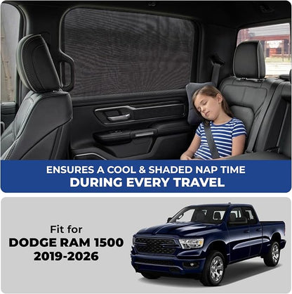 EcoNour Car Window Screen for Dodge Ram1500 (2019-2026) 2 Pack | Breathable Mesh Camping Window Covers | 100% Protection from Bugs, Mosquito & UV | Baby Safe Privacy Blackout Net | Car Accessories