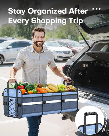 HOTOR Trunk Organizer for SUV – Car Storage Box with Reflective Strips, Collapsible Car Organizer with Large Capacity, Essential Car Accessories for Truck, Van & Sedan, Blue, 22.1" x 13.0" x 12.0"