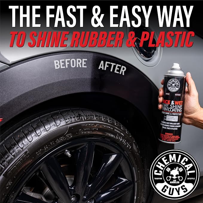 Chemical Guys Nice and Wet Tire Shine (Aerosol) (2 Pack) – High Gloss Tire Dressing Spray for Black Shine & Water-Based Protection