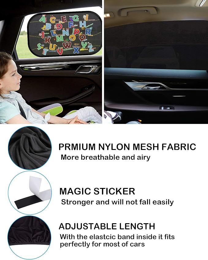 Tevlaphee Car Sunshade Kids, Universal Sun Visor Car Net Sunscreen Baby with Certified UV for Side Window Mesh Material Protects Passenger Baby, Children & Pets (XL)