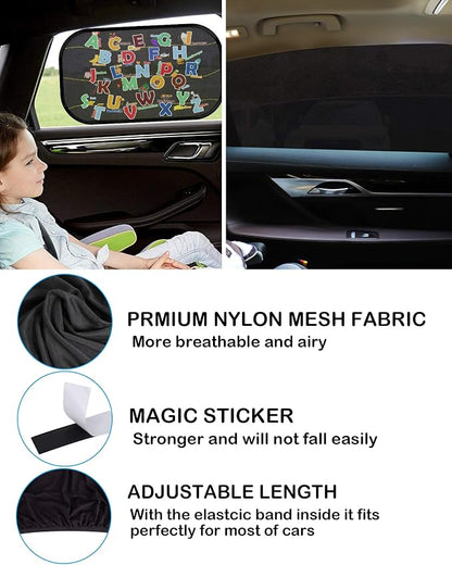 Tevlaphee Car Sunshade Kids, Universal Sun Visor Car Net Sunscreen Baby with Certified UV for Side Window Mesh Material Protects Passenger Baby, Children & Pets (XL)