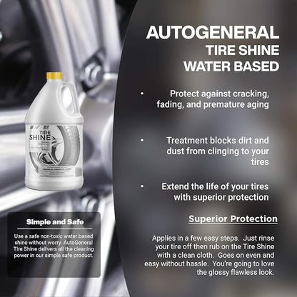 AutoGeneral - Tire Shine - Water-Based Cleaner - High-Gloss Tire Dressing - Protects Against Cracking, Fading and UV Effects - Industrial Strength - 1 Gallon Jug