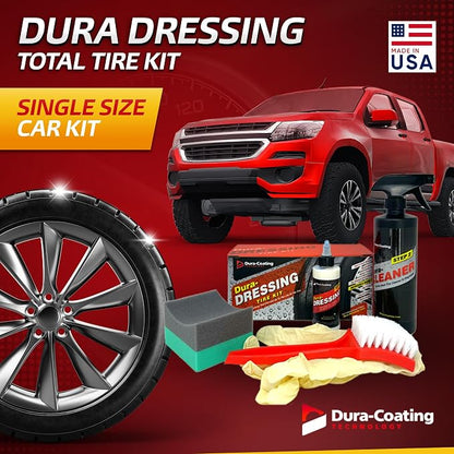 DURA-COATING TECHNOLOGY, Dressing Total Tire Kit - Single Size Car Kit - Tire Dressing, Cleaning and Restoration Kit for Cars - High Gloss Coating to Renew and Protect Your Tires - Made in USA