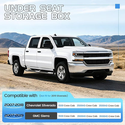 ECOTRIC Under Seat Storage Box Compatible with Crew Cab 2007-2018 Silverado 2007-2019 GMC Sierra 1500 2500HD 3500HD Under Seat Storage Container Replacement for #23183674
