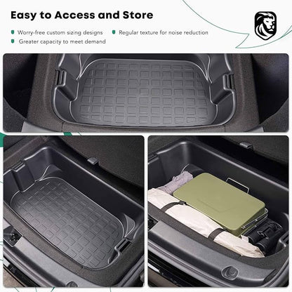 YHTAUTO Rear Trunk Organizer Compatible with Tesla Model Y 2020-2024 (For 5-Seater Only) Accessories, Waterproof Trunk Storage Bins Organizer Upper & Lower Dual Layer Rear Trunk Storage Box - Black