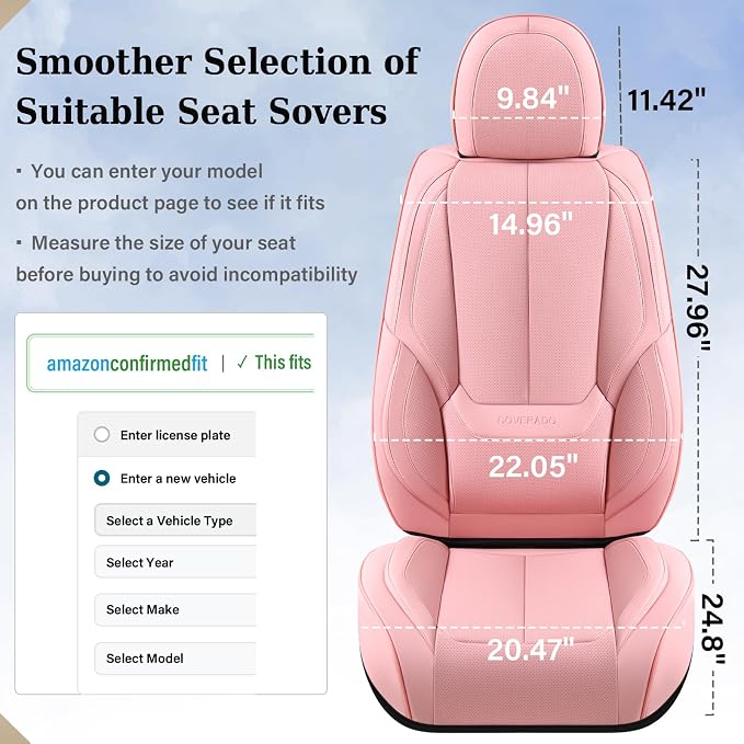 Coverado Car Seat Covers Full Set, Seat Covers for Cars, Pink Car Seat Protector Waterproof, Nappa Leather Car Seat Cushion, Car Seat Covers Front Seats and Back Fit for Most Cars