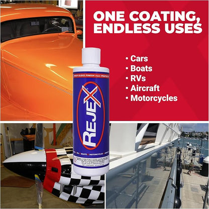 RejeX High Gloss Finish That Protects, Long-Lasting Polymer Coating for Cars, Trucks, Boats, RVs, Motorcycles, Aircraft, Glass, Painted Metal, Fiberglass, Acrylic, Gel Coat & Plastic Surface, 12 Fl Oz