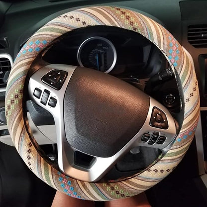 Boho Steering Wheel Cover for Women Men Baja Blanket Enthic Car Steering Wheel Cover Ethnic Car SUV Wheel Protector, Breathable, Anti-Slip, Odorless, Universal Fit 14.5-15 Inch