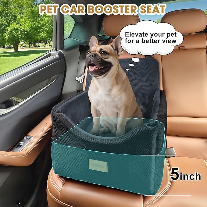 JOEJOY Dog Car Seats for Small Medium Dogs Under 35lbs, Dog Booster Seat with Detachable Washable Cover and Cushion, Memory Foam Pet Car Seat with Safety Belt and Storage Pockets (DG)