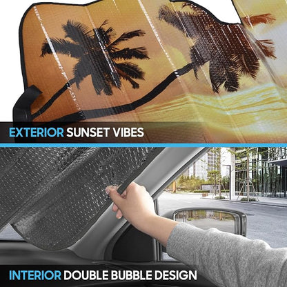 BDK Golden Sunset Beach Front Windshield Sun Shade Accordion Folding Cute Car Window Shades for Truck & Car Sunshade Shield for Sun UV Rays - Visor Protector Keeps Your Vehicle Cool - 58 x 27 inches