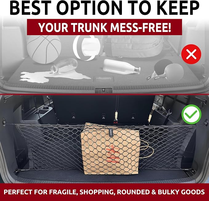 Envelope Style Automotive Elastic Trunk Mesh Cargo Net for Volkswagen Atlas 2017-2024 - Premium Trunk Organizers and Storage - Luggage Net for Crossover - Best Car Organizer for Volkswagen Atlas