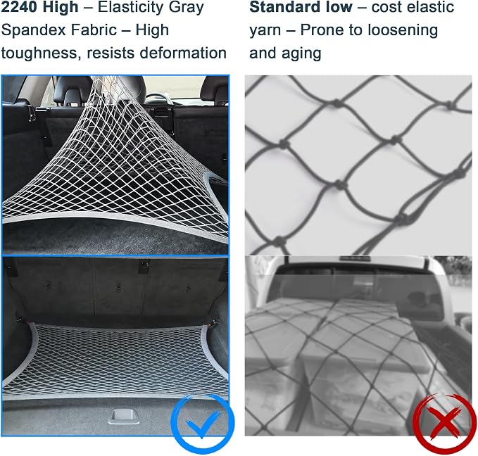 Cargo Net for SUV Trunk, Heavy Duty 3000D Polyester + 2240D Spandex Bungee Net, 31.5"x23.6" Elastic Storage Mesh, Cargo Organizer Net for Car Minivan Jeep Pickup SUV, Gray