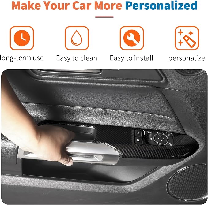 JeCar 4pcs Carbon Fiber Interior Door Handle Trim Cover Kit for Ford Mustang 2015-2024