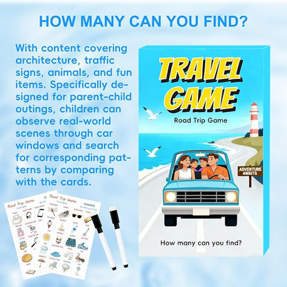Road Trip Travel Game for Kids and Adults | 10 Double-Sided Cards, 18 Categories, Paper Cards, Educational Travel Entertainment