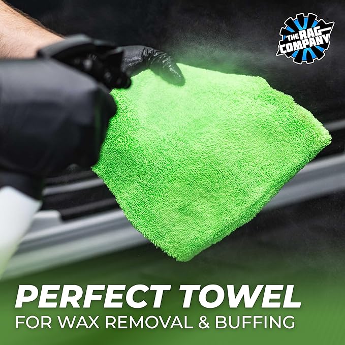 The Rag Company - Creature Edgeless Auto Detailing Towels (10-Pack) Professional 70/30 Blend, Dual-Pile Plush Microfiber, Buffing & Polishing, 420gsm, 16in x 16in, Lime Green