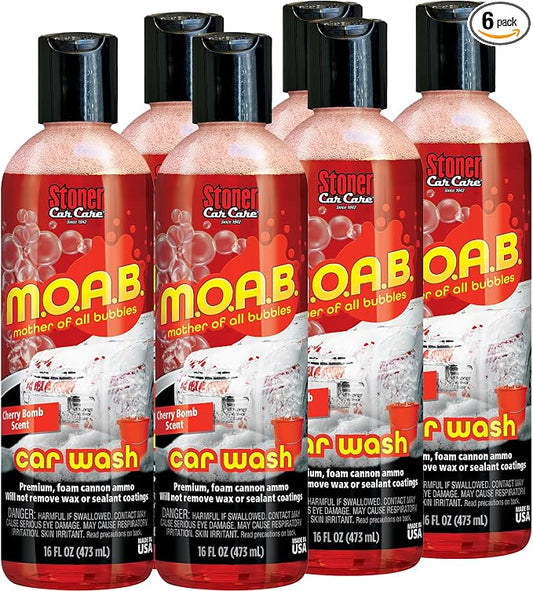 Stoner Car Care 91602-6PK 16-Ounce Mother Of All Bubbles M.O.A.B. High Foaming Car Wash For Foam Cannons, Foam Guns, Bucket Washes, Safe on Car Wax and Sealant Coatings, Cherry Bomb Scent, Pack of 6