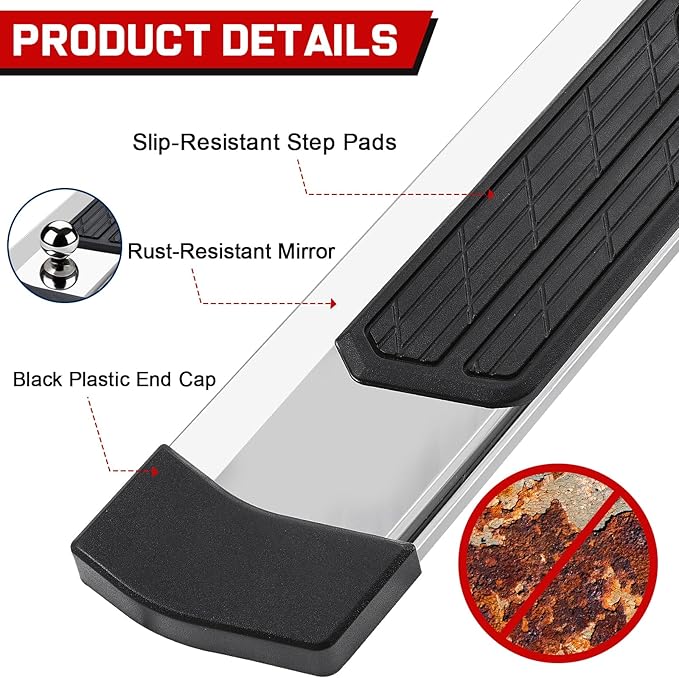 COMNOVA Running Boards Compatible with 2015-2026 Chevy Colorado/GMC Canyon Crew Cab, 6 Inch Colorado Side Steps Nerf Bars, High Light Stainless Steel Step Bars with Non-Slip Plastic Pads.