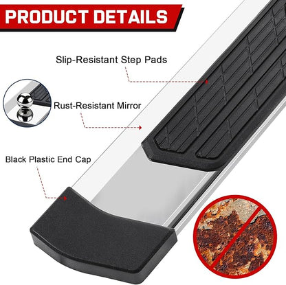 COMNOVA 6 Inch Running Boards Compatible with 2002-2008 Dodge Ram 1500 Quad Cab,2003-2009 Ram 2500 3500 Quad Cab, Non-Slip Plastic Pads Step Bars, Nerf Bars Steps Made with Stainless Steel.