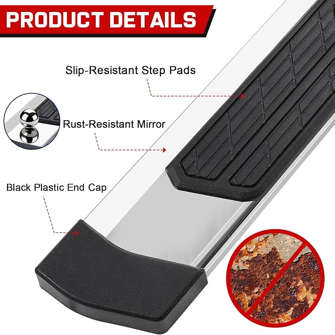 COMNOVA Running Boards Compatible with 2019-2026 Chevy Silverado/GMC Sierra 1500 Crew Cab, 2020-2026 Silverado/Sierra 2500HD 3500HD. 6 Inch High Light Stainless Steel Nerf Bars Step Bars.