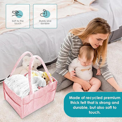 Cute Castle 2 Pack Diaper Caddy Organizer - Portable Baby Caddy Organizer with Handle, Nursery Storage Bin and Car Organizer for Girls, Boys - Baby Gift Basket - Pink, Large