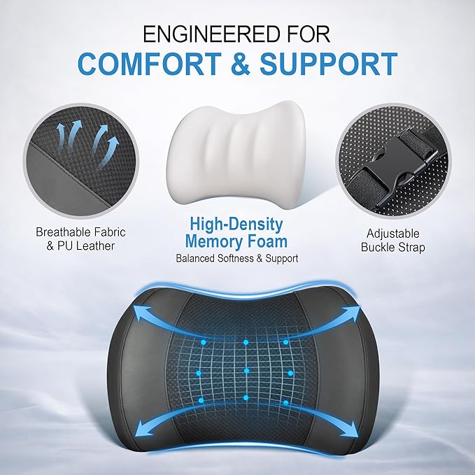 Lofty Aim Lumbar Support Pillow for Car, Memory Foam Lumbar Pillow for Lower Back Pain Relief - Back Cushion for Driving, Chair Support for Car-Office Chair, Wheelchair - Black