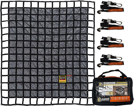 Gladiator Cargo Nets - Heavy Duty Truck Cargo Net-Trcuk Organizer-Truck Bed Cover- Large- Perfect for Trailer, Pickup, Boat, Jeep, SUV, Camping, Hunting-(WLL): 1,500 lbs (LGN-100) 8.75' x 10' ft.