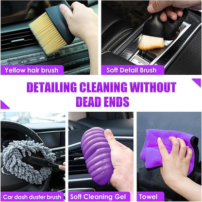 20PCS Car Cleaning Kit, Car Interior Detailing Kit with Purple High Power Handheld Vacuum, Detailing Brush Set, Windshield Cleaner, Cleaning Gel, Complete Auto Accessories for Women