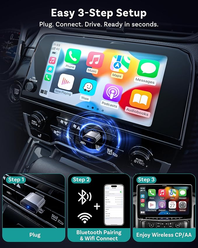 OTTOCAST Mini Nova Wireless CarPlay Adapter Convert Wired to Wireless CarPlay Fast Auto Connect, Plug & Play 2 in 1 Mini Dongle for Factory Wired CarPlay/Android Auto Cars