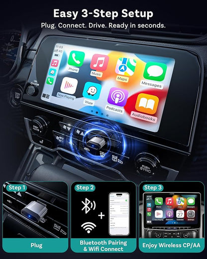 OTTOCAST Mini Nova Wireless CarPlay Adapter Convert Wired to Wireless CarPlay Fast Auto Connect, Plug & Play 2 in 1 Mini Dongle for Factory Wired CarPlay/Android Auto Cars