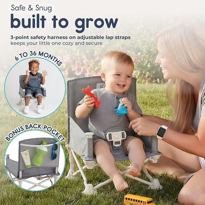 Hiccapop OmniBoost Travel Booster Seat with Tray for Baby, Dining Table, Camping, Beach, Grandma’s | Folding Portable Tip-Free Design Straps to Kitchen Chairs
