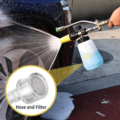 FENG PAI Foam Cannon for Pressure Washer with Dual-connector Accessory, 7 Power Washer Sprayer Nozzles, 1/4" Quick Connect Double Tip Attachment Soap Bottle Sprayer Soap, 3600 PSI (White)