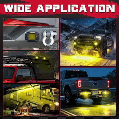 Flush Mount LED Pods Amber, OFFROADTOWN 5'' 12,000LM CREE LED Camper Lights Yellow Backup Reverse Scene Lights Off Road Flush Bumper Light for Camper Truck Pickup UTV ATV Boat RV - Diffusion Beam