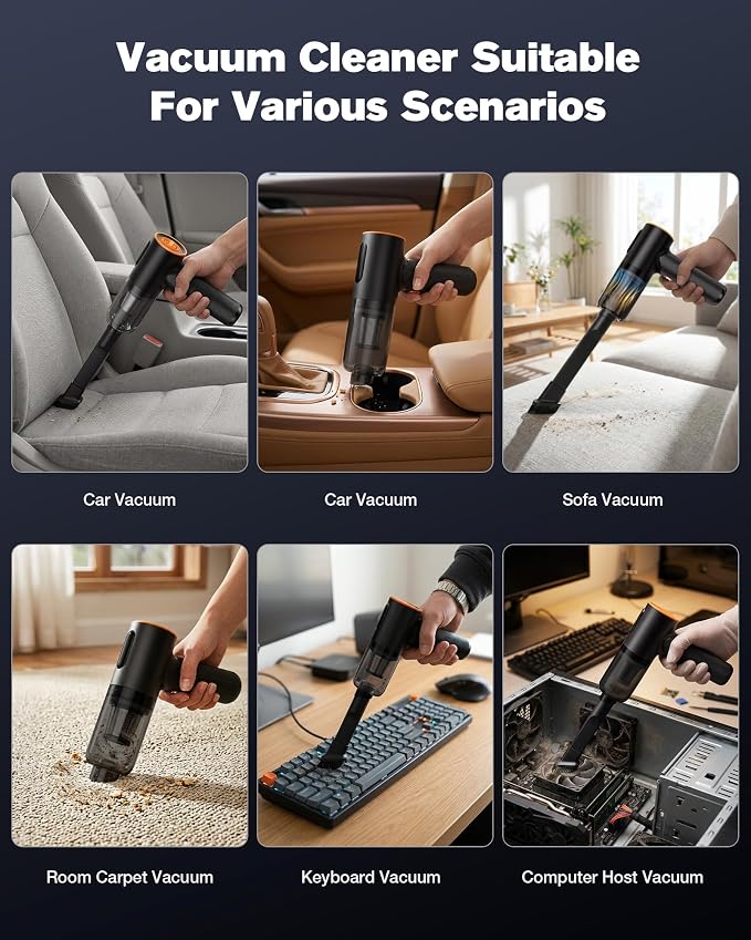 Car Vacuum Cleaner, 20000Pa Suction Power Handheld Vacuum Cleaner, 4-in-1 Portable Car Vacuum with 2 Suction Modes, Cordless Mini Vacuum with Type-C Charge for Car, Home, Office Desk, Keyboards