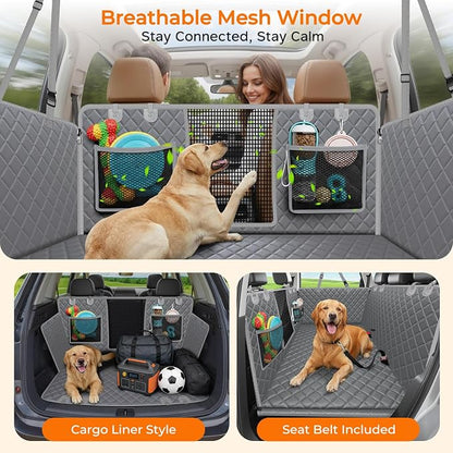 URPOWER 2026 Upgraded Back Seat Extender for Dogs - Large Hard Bottom Dog Car Seat Cover Holds 550lbs, Waterproof Dog Hammock Pet Bed with High-Density Foam Non-Slip Backseat Protector