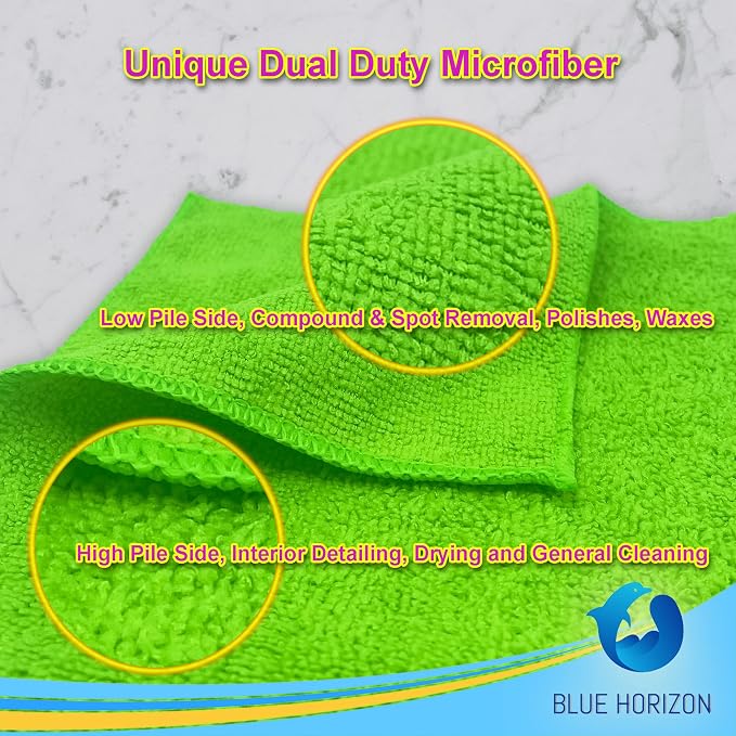 Blue Horizon Assorted Color Microfiber Cleaning Towels, Pack of 24, Ultra Soft Plush Washcloth Shop Towels, All Purpose Premium Microfiber Detailing Cleaning Cloths (16" x 16", Mix Color)