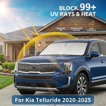 for Kia Telluride Windshield Sun Shade 2020-2025, Double Layer 240T Front Window Shade, Custom Fit UV Blocking Foldable Sun Visor, Summer Car Accessories Must-Have