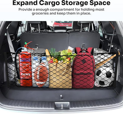Canvcle Trunk Cargo Net for 2021-2025 2026 Kia Sorento Accessories Envelope Style Mesh Trunk Net Organizer and Storage Stretchable Adjustable Elastic Nylon Rear Cargo Netting with Hooks