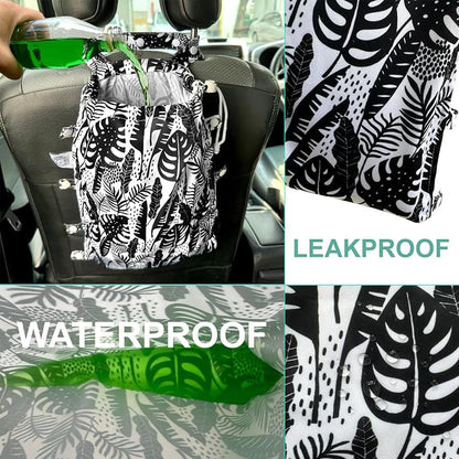 Leak-Proof Waterproof Car Trash Bag Foldable Multipurpose Trash bin Container Storage Cute Grocery Organizer Bag for Automotive Front or Back Seat in Cars SUVs and Trucks (Tropical)