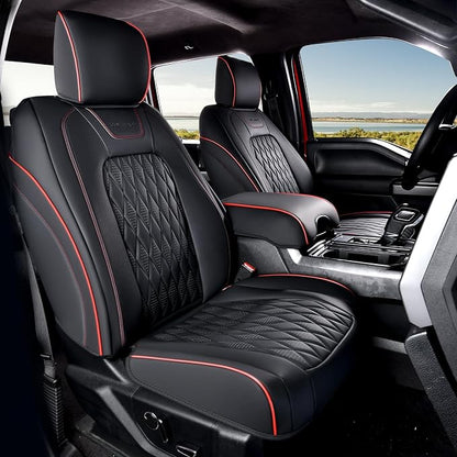 Coverado Leather Car Seat Cover, Custom Fit for Ford F150 Seat Covers, Ford F150 Truck Seat Covers Waterproof Fit for 2015-2026 F150 & 2017-2026 F250 F350 F450 Redline - Front Pair