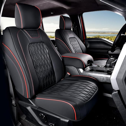 Coverado Leather Car Seat Cover, Custom Fit for Ford F150 Seat Covers, Ford F150 Truck Seat Covers Waterproof Fit for 2015-2026 F150 & 2017-2026 F250 F350 F450 Redline - Front Pair