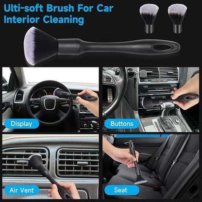 9 Pcs Car Detailing Brush Set No Scratch for Clean Interior or Exterior, Dashboard, Air Vent, Leather Seats, Emblems, Tires, Engine Bay (6 PCS Replacement Brush Head)